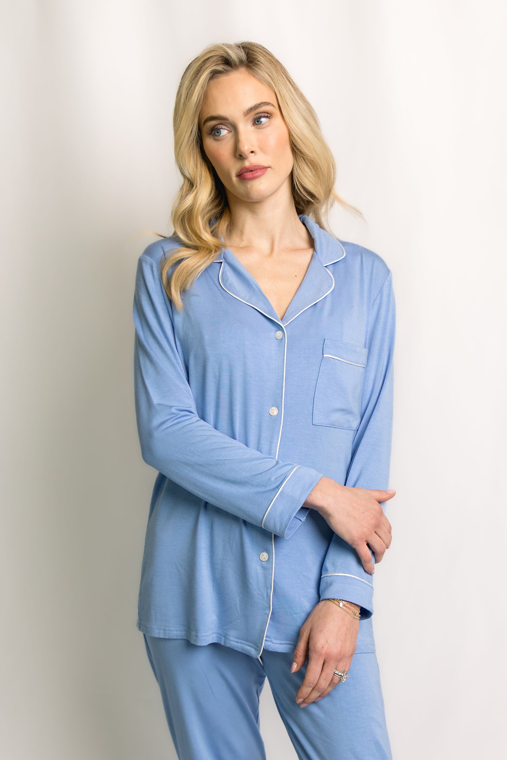 Winter Pajama Set for Women, Long Sleeve Pajama Lightweight Pjs Set Soft  Sleepwear Free Size (28 Till 34) Sky Blue