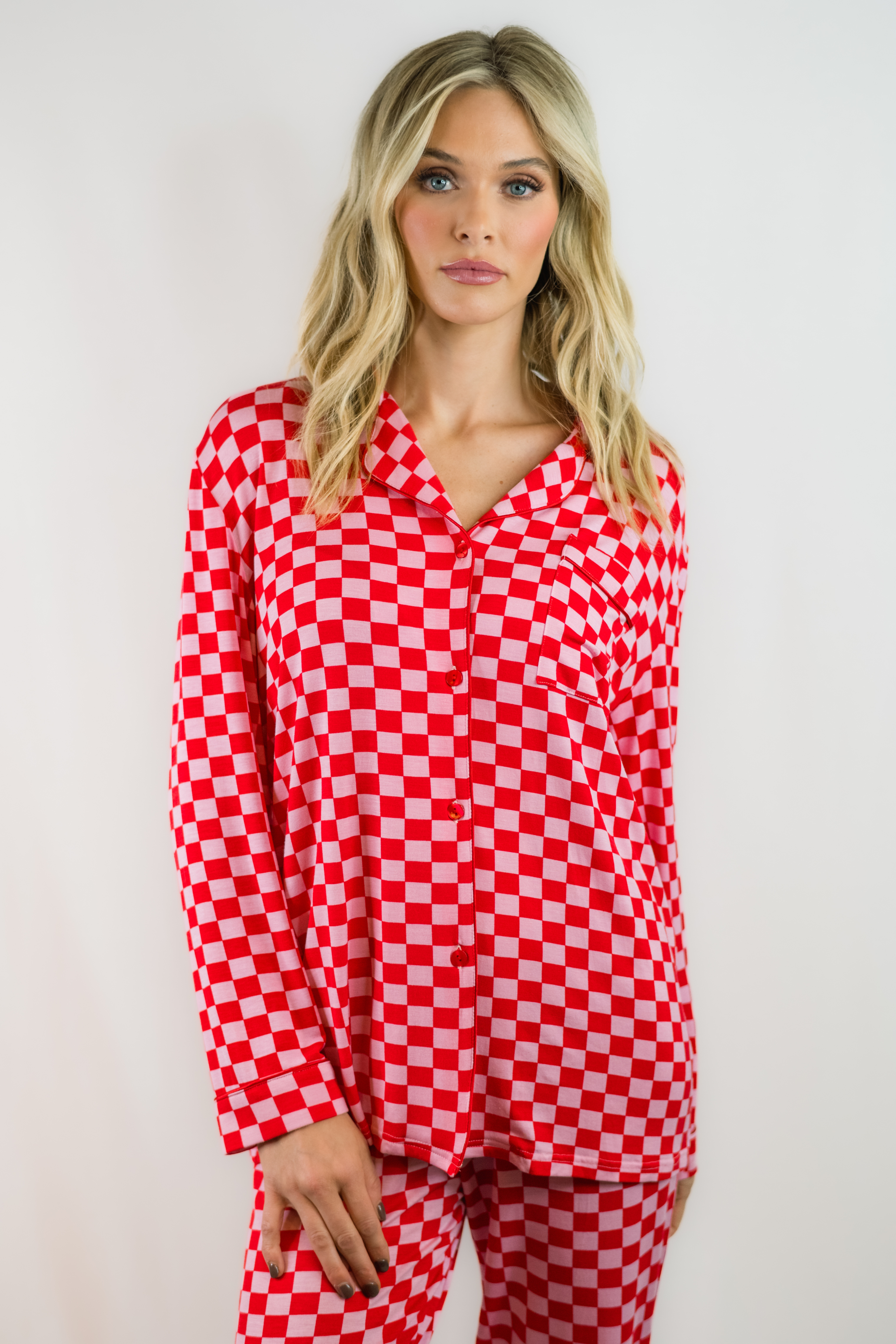 Girls red check online pyjamas