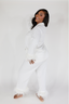 Classic White Feather Long Sleeve & Cropped Pant Pajama Set