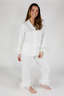 Classic White Feather Long Sleeve & Cropped Pant Pajama Set